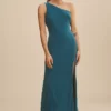 Mac Duggal Draped Jersey One-Shoulder Side-Slit Column Dress